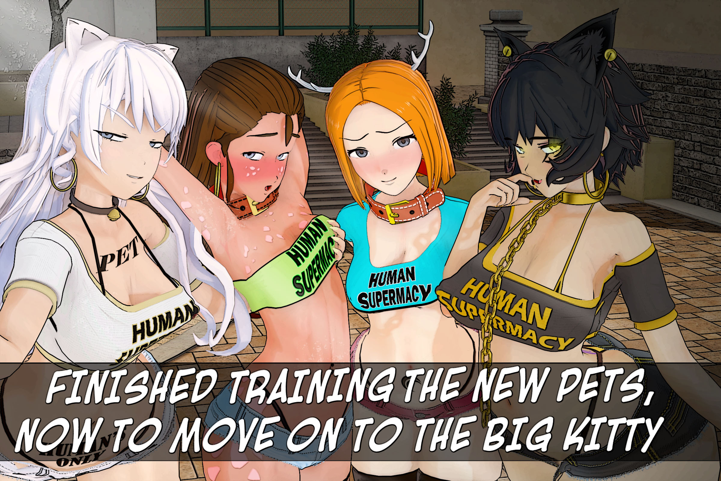 arc family crest, black hair, blake belladonna, cat ears, catgirl, chain leash, collar, conversion, deer girl, deery (rwby), degrading accessory, ear, fantasy race, fatallyobsessed, ginger female, ginger hair, gold eyes, grey eyes, harem, human is better, human supremacy, human'd, humaned, ilia amitola, kali belladonna, koikatsu, leash, original character, rooster teeth, rwby, selfie, tattoo, wake belladonna, white hair