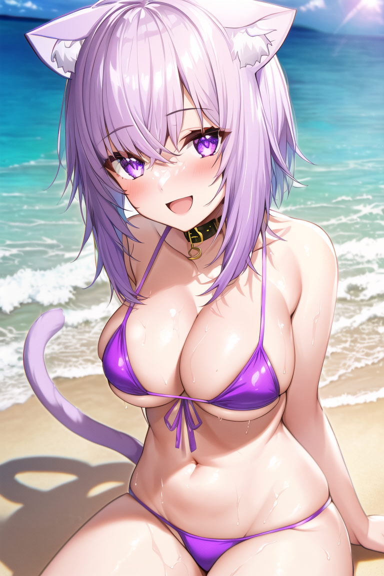 1girls 2022 ai_generated beach big_breasts bikini bikini_bottom bikini_top breasts cleavage hololive looking_at_viewer mogumachine nai_diffusion nekomata_okayu outdoors outside purple_bikini purple_bikini_bottom purple_bikini_top purple_eyes purple_hair sand sea seaside solo stable_diffusion swimwear virtual_youtuber