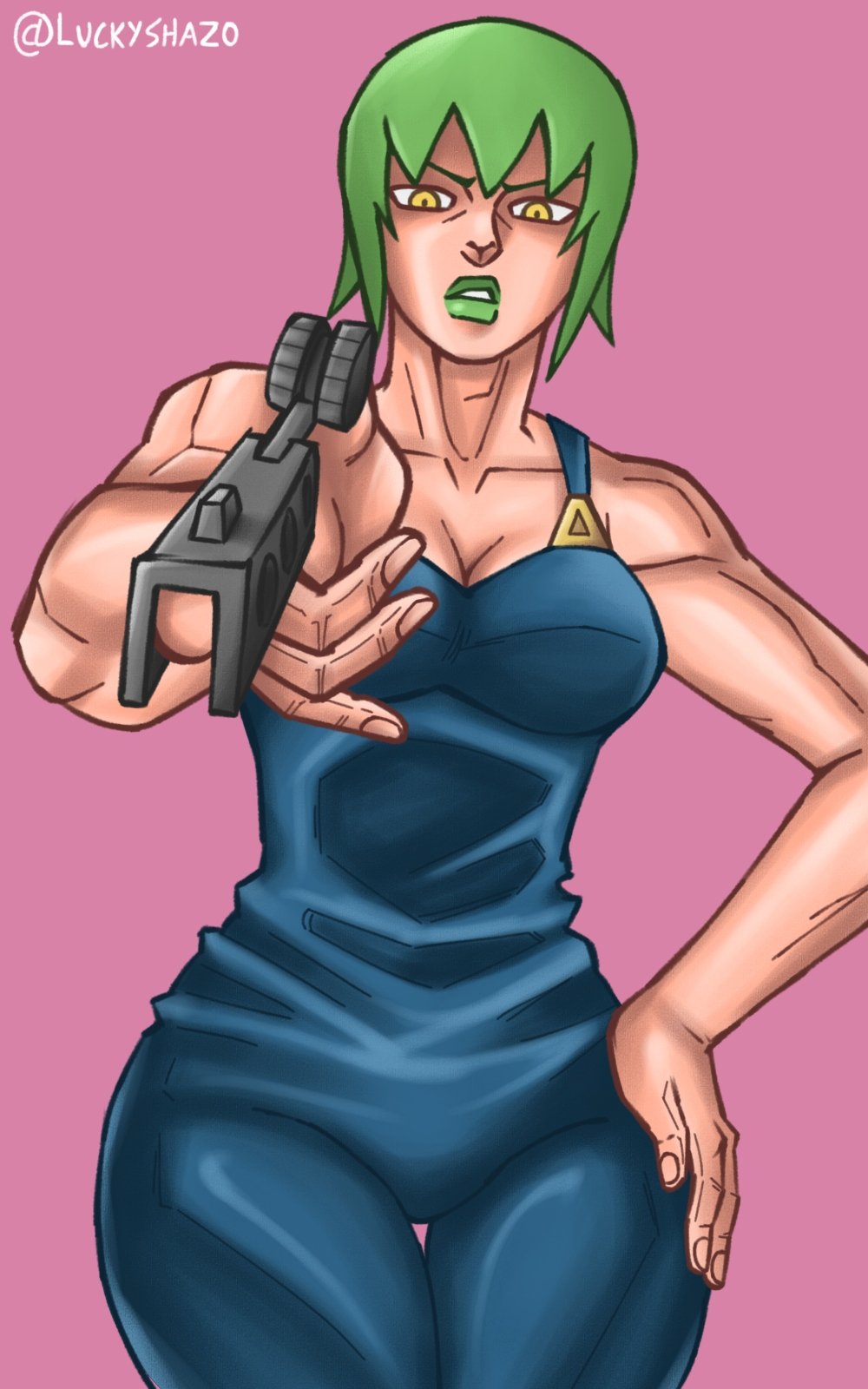 1girls breasts female female_only foo_fighters fully_clothed green_hair green_lipstick jojo's_bizarre_adventure light-skinned_female light_skin luckyshazo meme short_hair shounen_jump solo solo_female stone_ocean