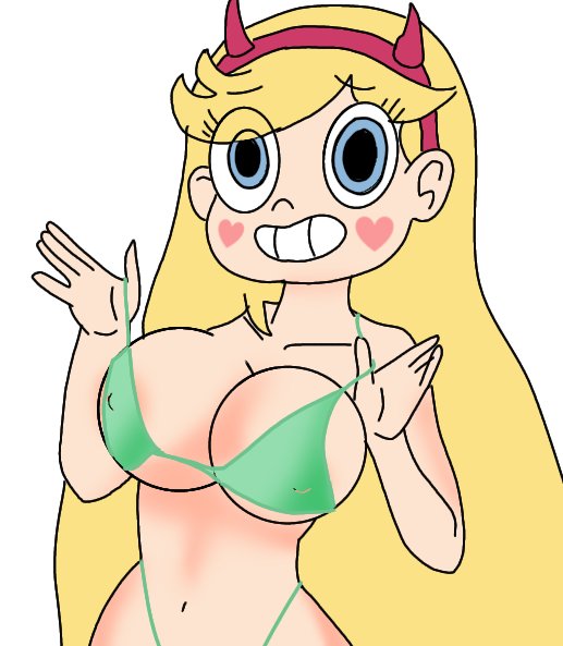 bean_smile big_breasts bikini blue_eyes bra breasts disney disney_channel disney_xd green_bikini green_thong large_breasts smile smiling star_butterfly star_vs_the_forces_of_evil therealjean therealjean_(artist) thong white_body yellow_hair