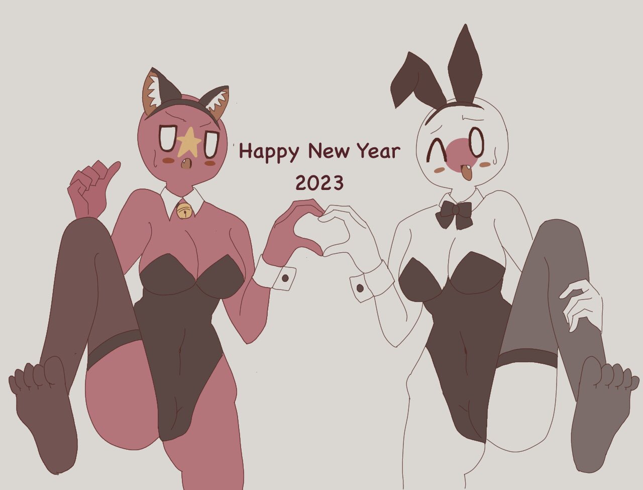 2023 2d 2girls anthro asian_female breasts clothing cocomooooochi countryhumans countryhumans_girl feet female happy_new_year japan_(countryhumans) new_year open_mouth playboy_bunny soles toes vietnam_(countryhumans)