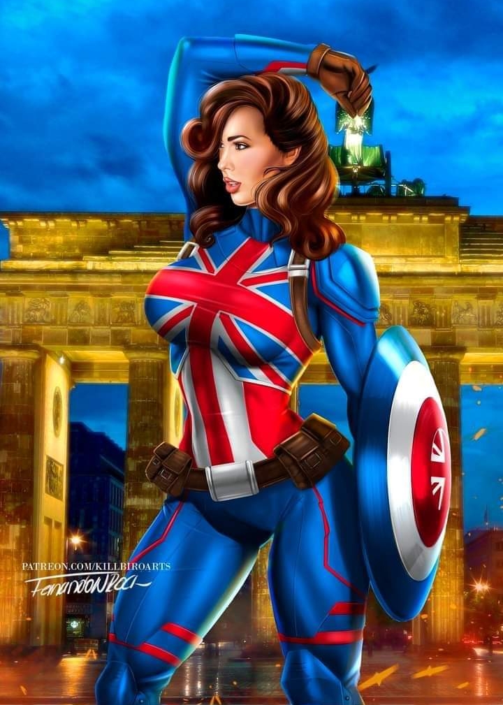 1girls big_breasts brandenburg_gate breasts brown_hair captain_carter curvy curvy_female female female_focus female_only fit fit_female human human_only killbiro light-skinned_female light_skin marvel marvel_cinematic_universe peggy_carter shield solo straight_hair superheroine tight_clothing what_if...? wide_hips