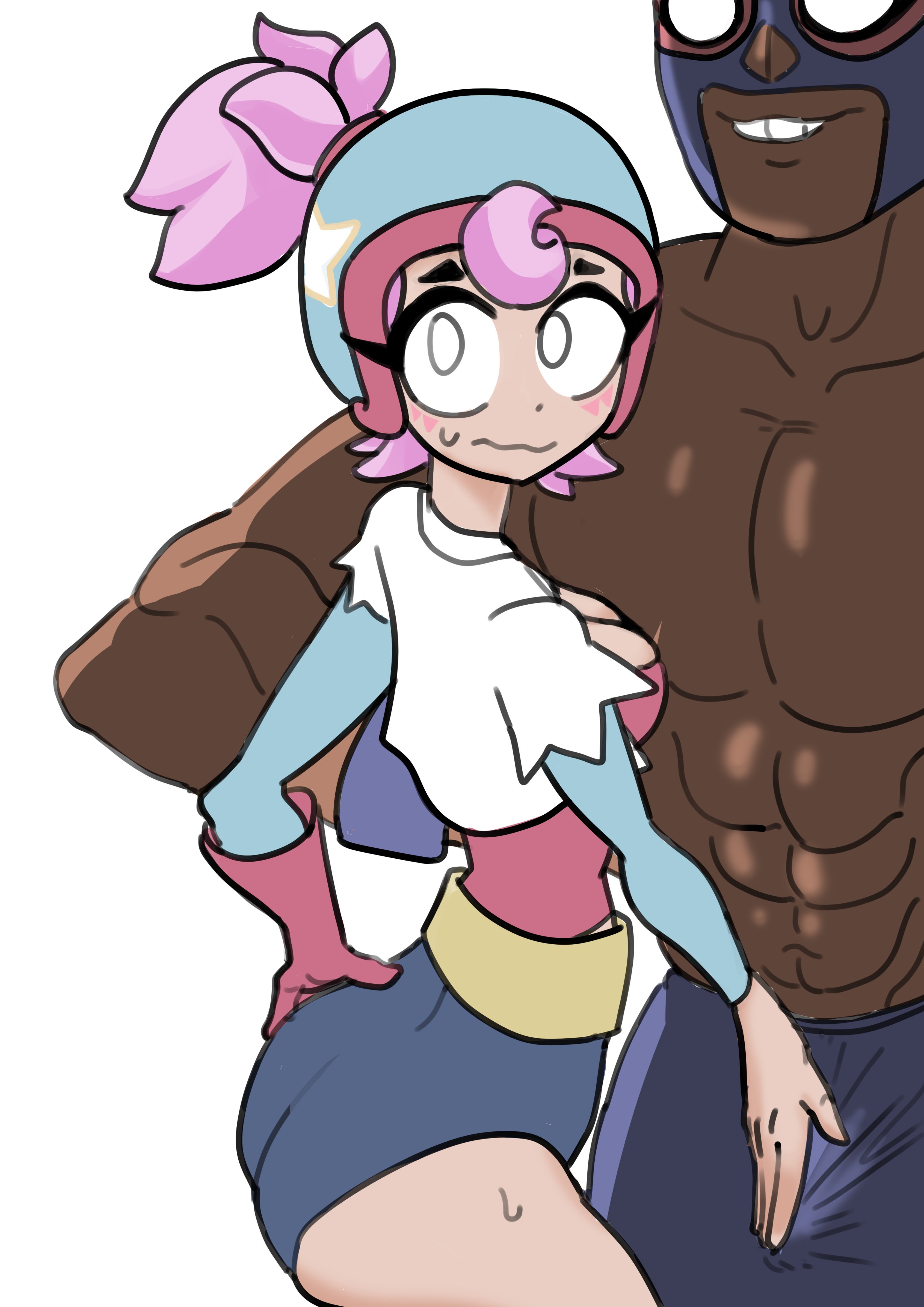 brawl stars, el primo (brawl stars), female, imminent sex, janet (brawl stars), kevin2195311, male, nervous, penis, slim waist, supercell, touching penis