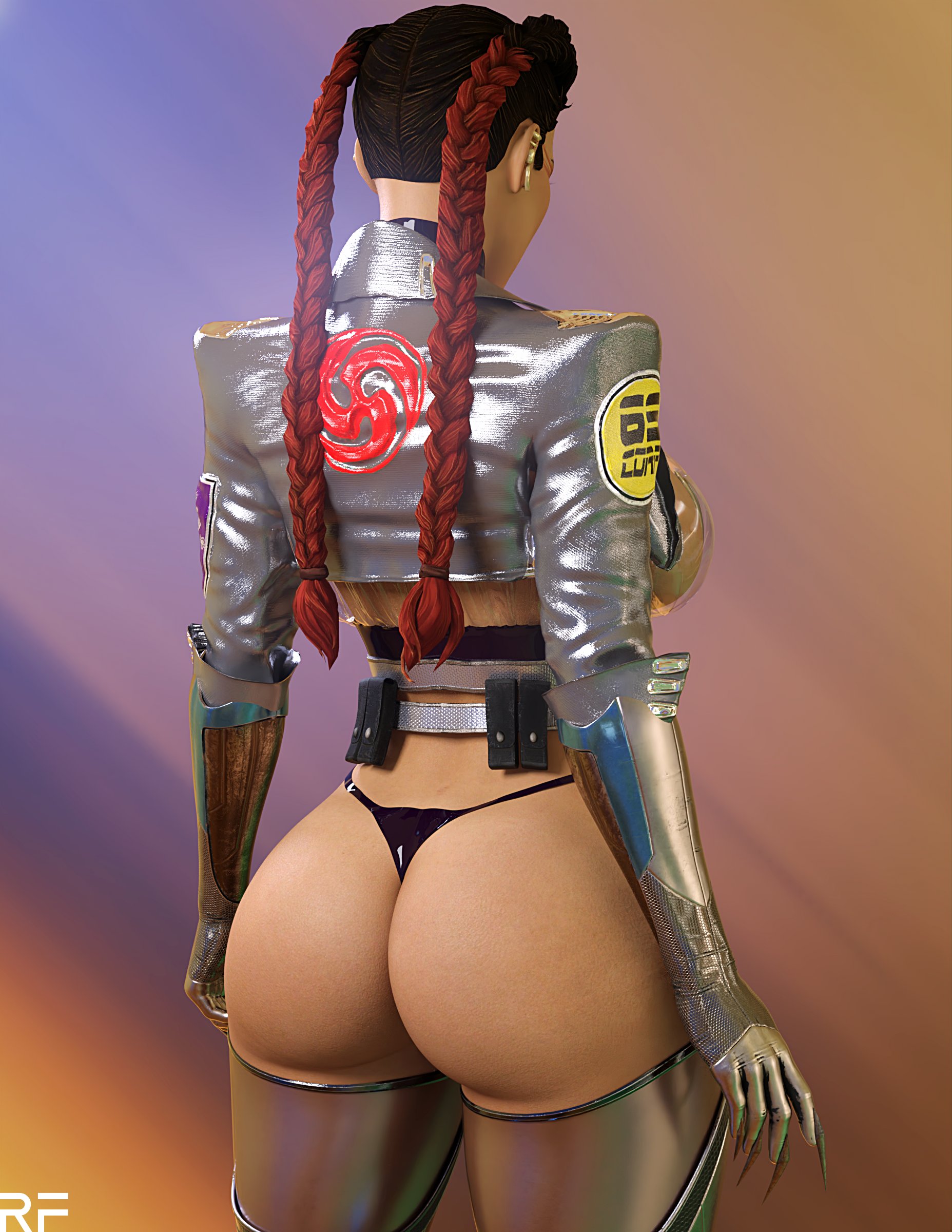 1girls, 3d, absurd res, apex legends, ass, big ass, big breasts, braided hair, braided twintails, breasts, dark skin, dark-skinned female, female, female only, hi res, large breasts, loba (apex legends), nipple covers, respawn entertainment, rude frog, solo, thick thighs, thighhighs, thong, two-tone hair, wide hips