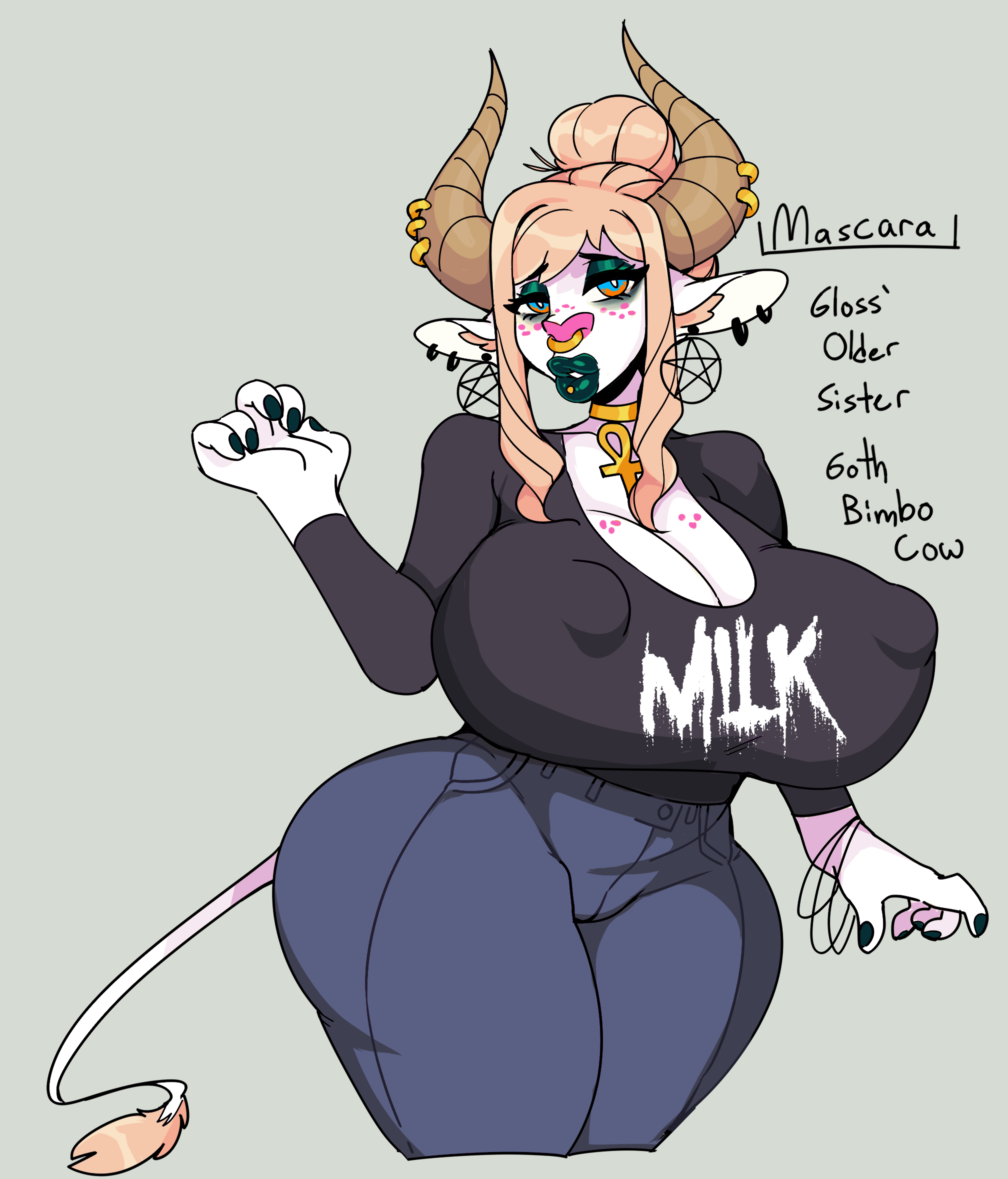 anthro, bimbo, bimbo body, bimbo lips, bimbofication, bimbofied, bimbophi, bovine, furry, goth, tagme
