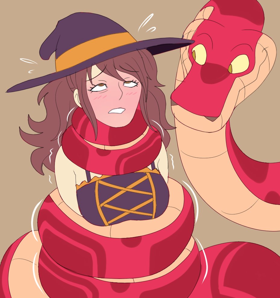 1girls asphyxiation big_breasts breasts brown_hair character_request coiling coils constriction copyright_request female femsub plsgts reptile restrained saalim_(plsgts) snake squeezing strangling witch witch_costume witch_hat