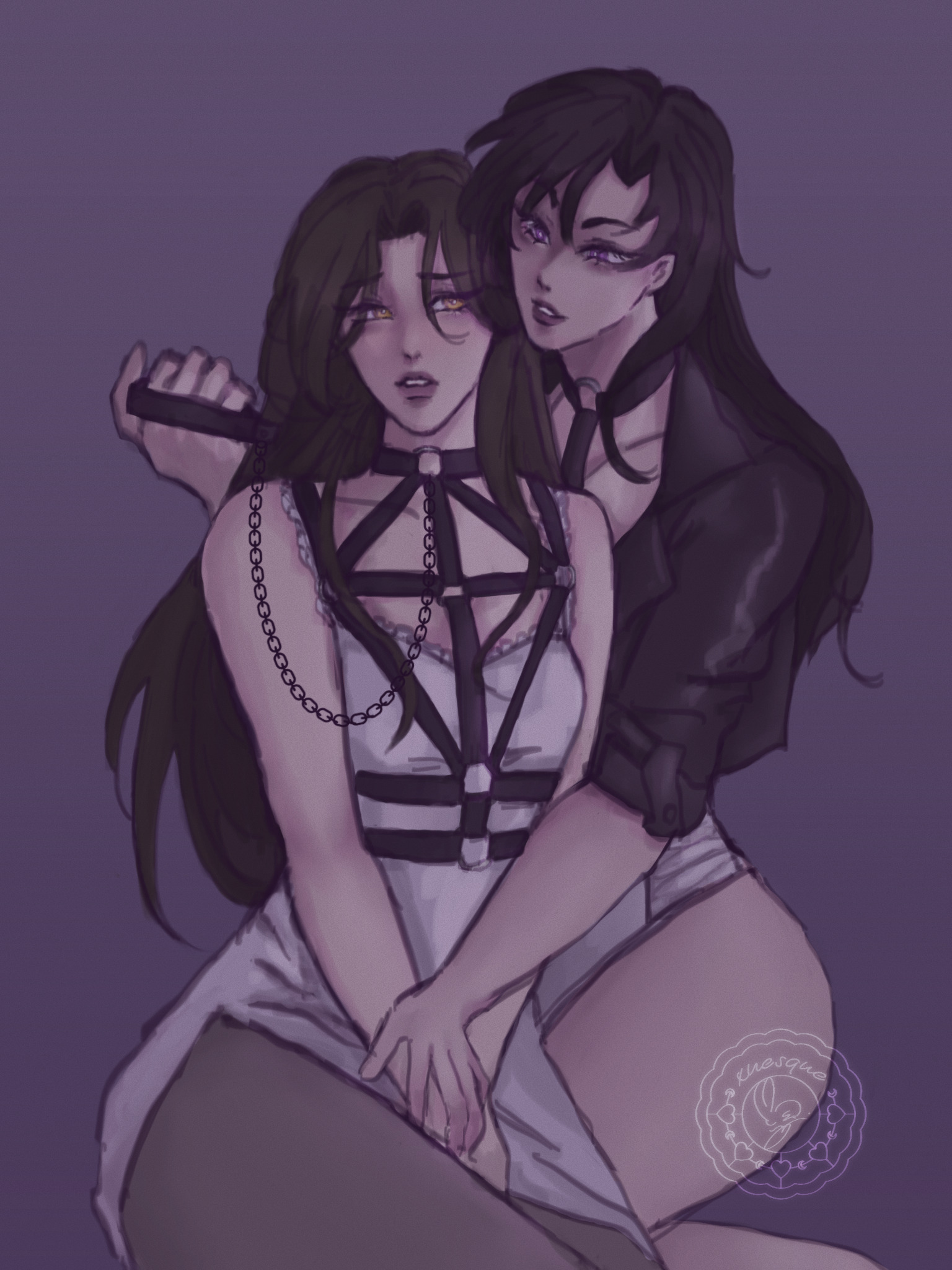 2girls, bdsm harness, bondage, brown hair, chu wanning, collar, duo, erha, female, female only, femdom, femsub, flat chest, genderswap, leash, lesbian, lezdom, mo ran, multiple females, multiple girls, pinkliker69, pinup, purple eyes, rule 63, tagme, tumblr, wholesome, yellow eyes, yuri