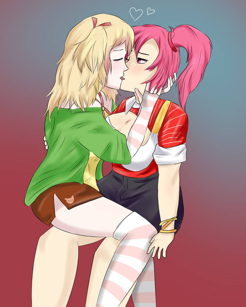 crush_crush lesbian_kiss mio_(crush_crush) pink_hair sad_panda_studios wendy_(crush_crush) yuri