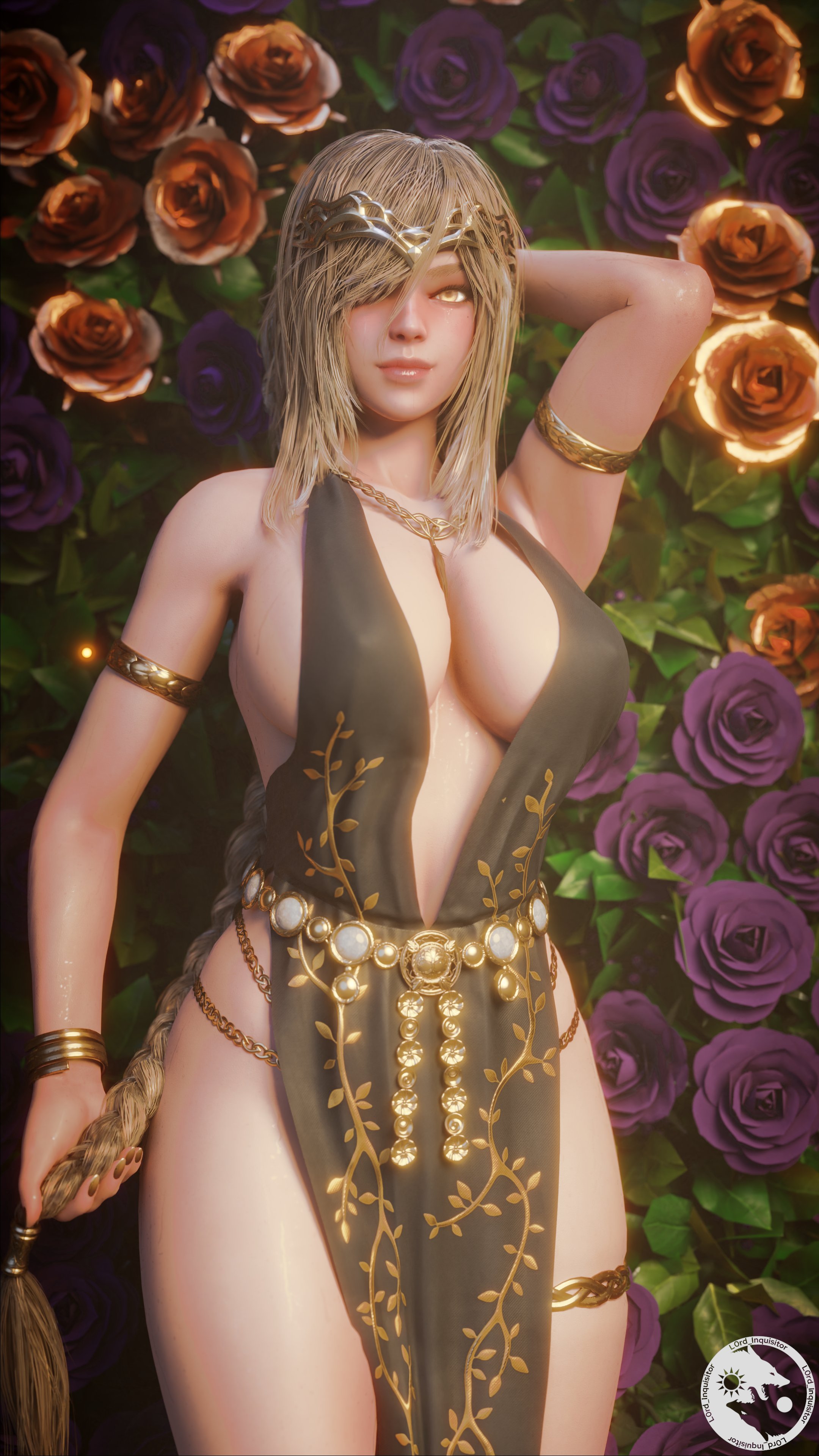 1girls, 3d, ass, big ass, big breasts, blonde hair, breasts, elden ring, empyrean, female, female only, fromsoftware, goddess, l0rd inquisitor, looking at viewer, milf, queen marika the eternal, thick thighs, wide hips