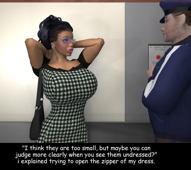 3d 3rd-art big_breasts bimbo bimbofication brown_hair comic dr_bubenstein elevator english_text glasses kelly_(3rd-art) tight_clothing tight_dress zipper zipper_down