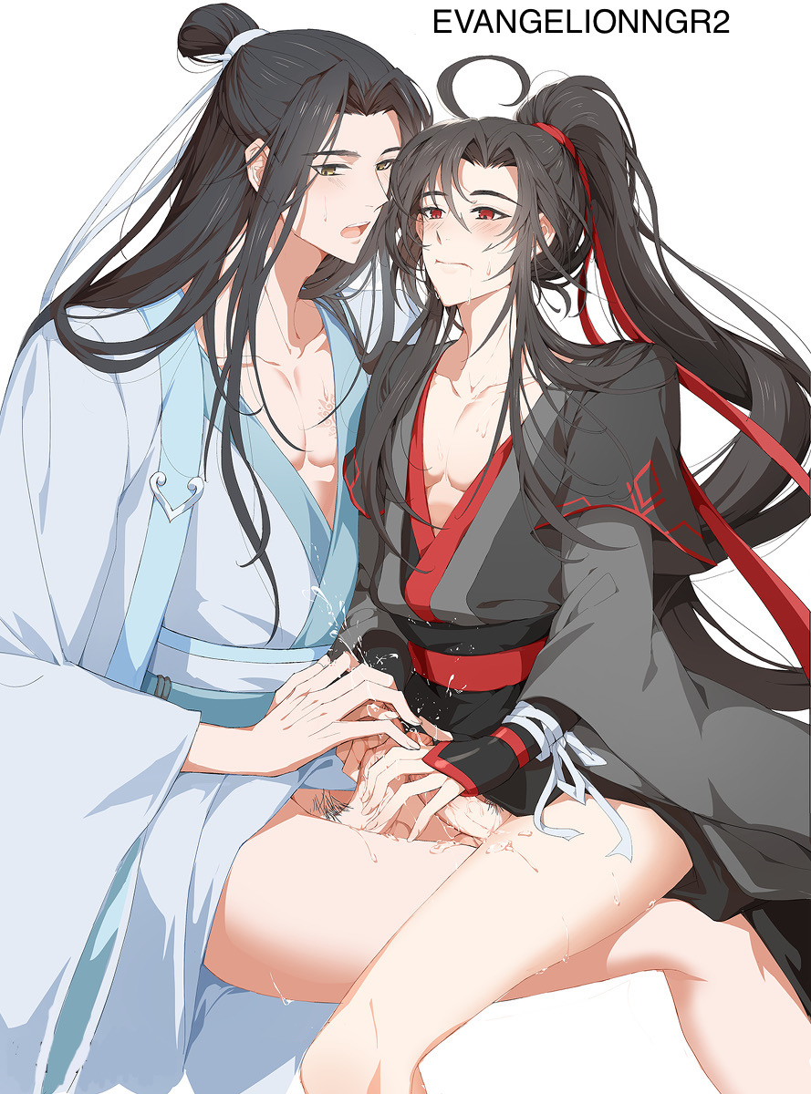 bishonen black_hanfu canon_couple clothed_sex clothing cum ejaculation erection gay gay_sex handjob hands_on_penis hanfu lan_wangji long_hair_male mo_dao_zu_shi nyamuse penis stolen_art wei_wuxian white_hanfu yaoi