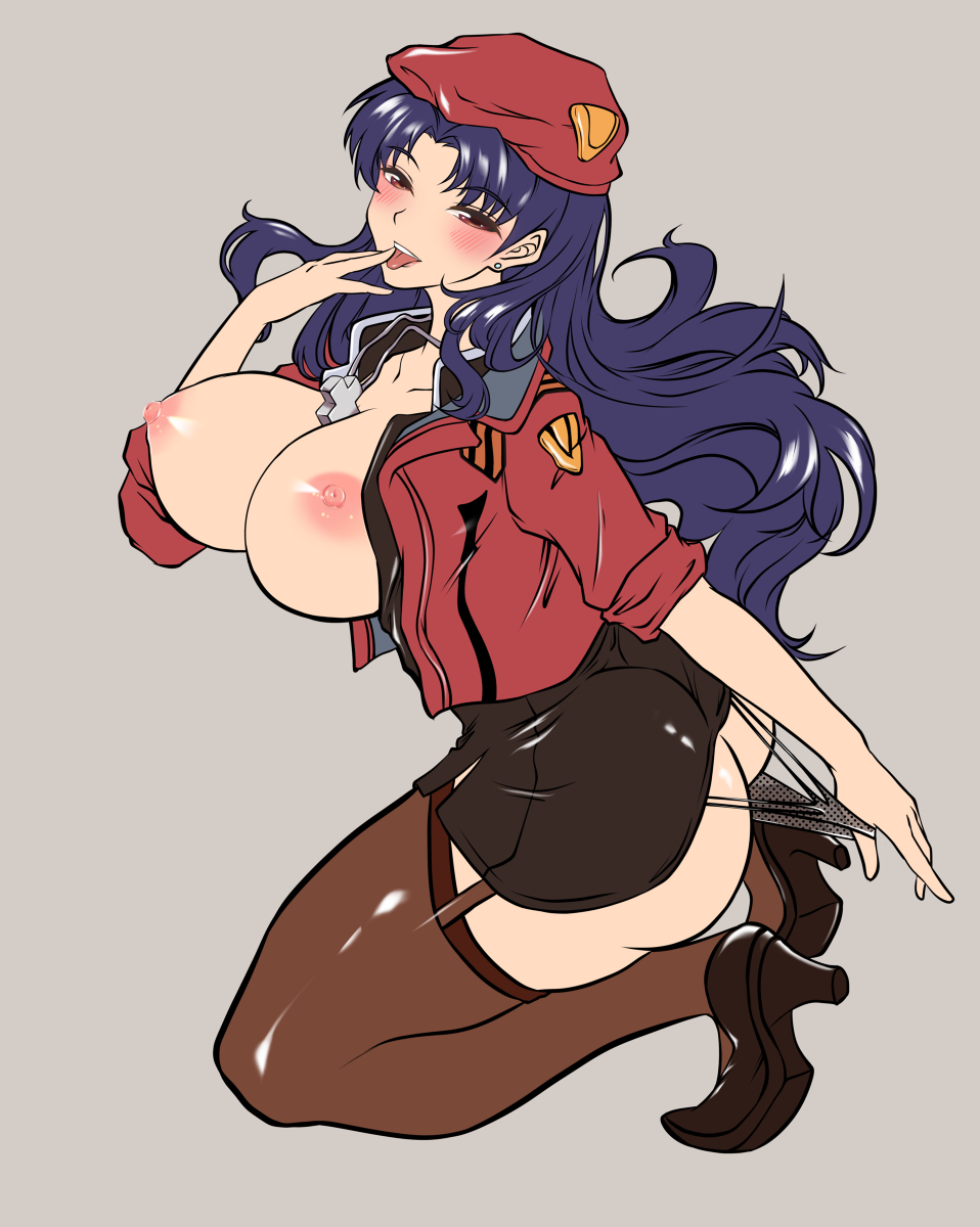 1girls, ass, big ass, big breasts, breasts, breasts out, female, heels, high heels, misato katsuragi, neon genesis evangelion, pinup, unknown artist