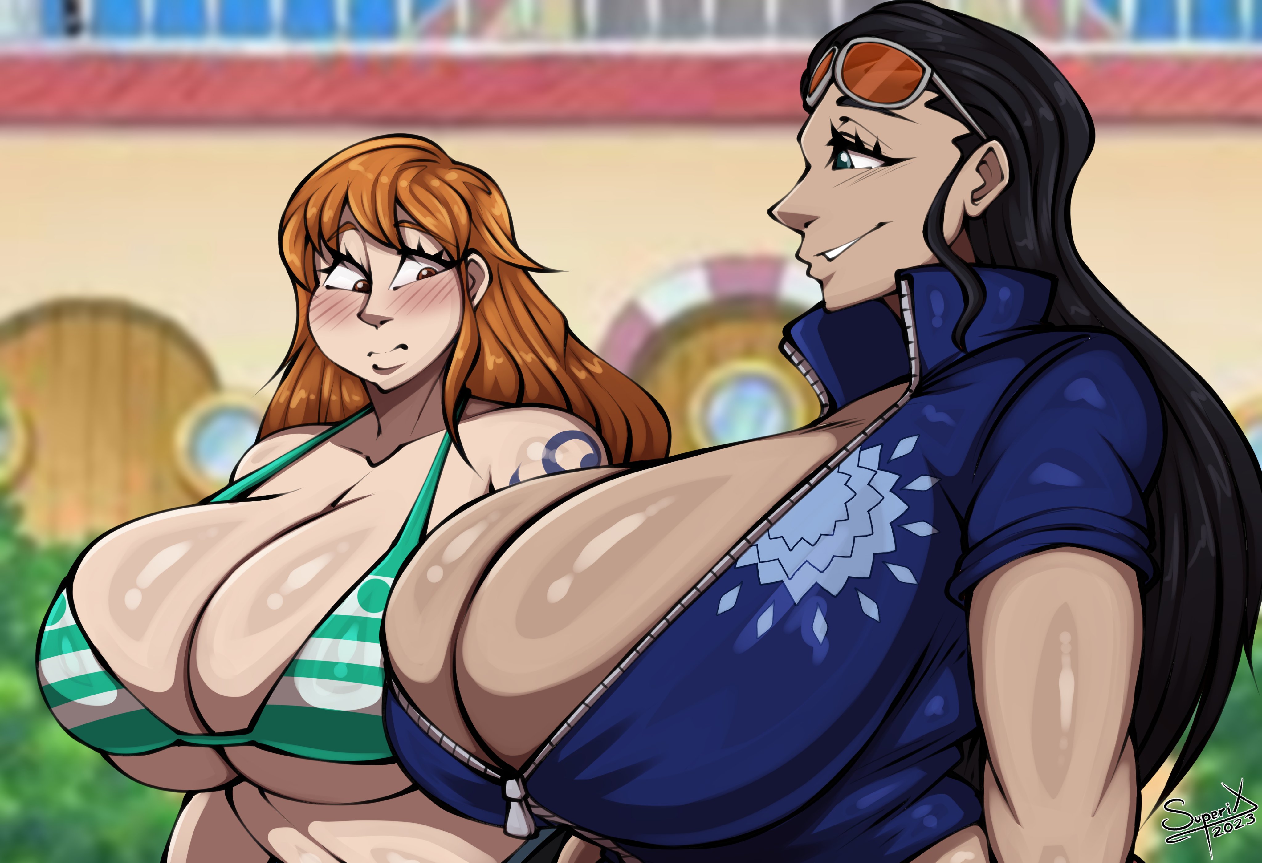 big breasts, breasts, female, female only, nami (one piece), nico robin, one piece, post-timeskip, superix, tagme