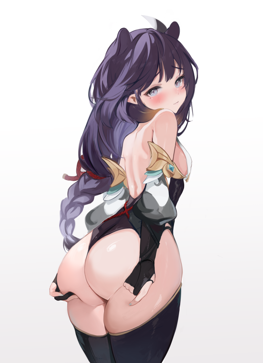 1girls ass big_ass blue_eyes bottom_heavy breasts bubble_butt cosplay crossover dat_ass female genshin_impact hololive hololive_english hololive_myth koahri light-skinned_female light_skin long_hair ninomae_ina'nis outfit_swap petite petite_body purple_eyes shenhe_(genshin_impact)_(cosplay) small_breasts thick_thighs virtual_youtuber