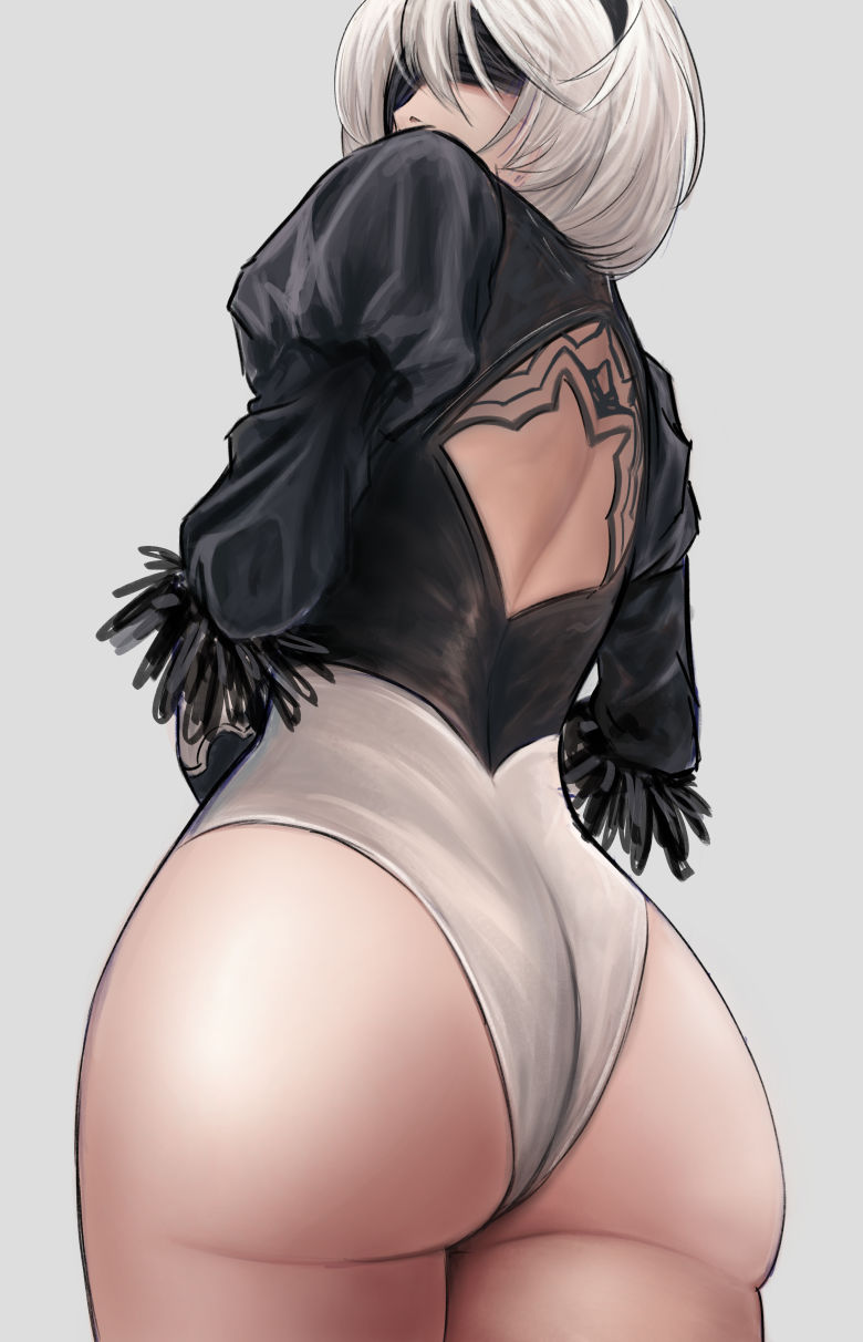 1girls, android, ass, big ass, big butt, blindfold, female, female only, gyunzai, hairband, leotard, nier, nier (series), nier: automata, short hair, solo, standing, thick thighs, thighs, yorha 2b