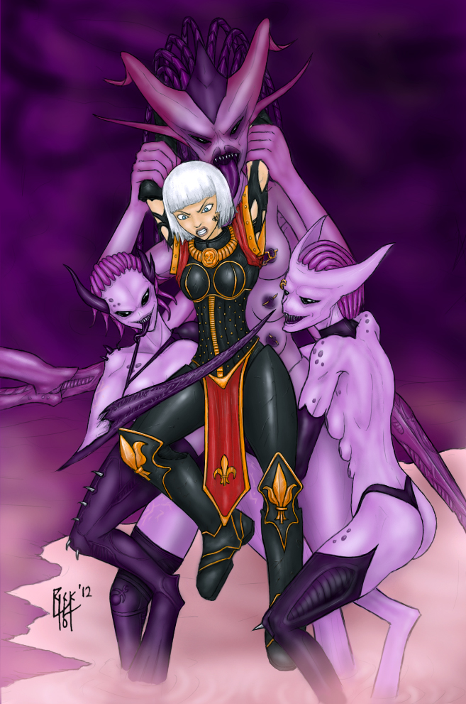 4girls adepta_sororitas black_eyes black_pupils black_sclera breasts chaos_(warhammer) corrupted corruption daemon daemonette female fleur-de-lis fully_black_eyes identity_death imperium_of_man keeper_of_secrets multiple_girls rick404 sister_of_battle slaanesh succubus warhammer_(franchise) warhammer_40k