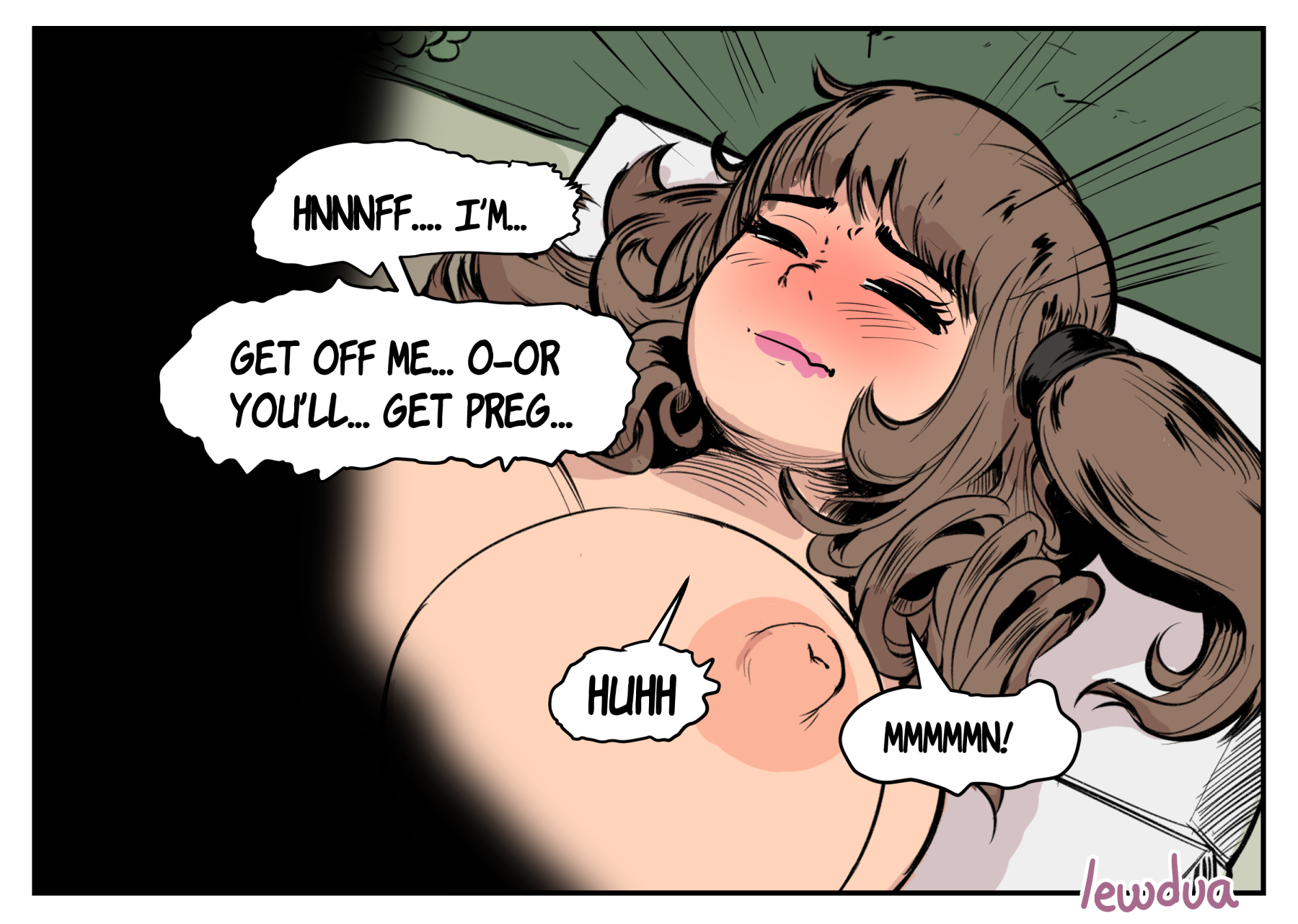 1futa, breasts, brown hair, futa focus, futanari, implied futa, impregnation risk, intersex, lewdua, natasha (lewdua), one breast visible, original, solo focus