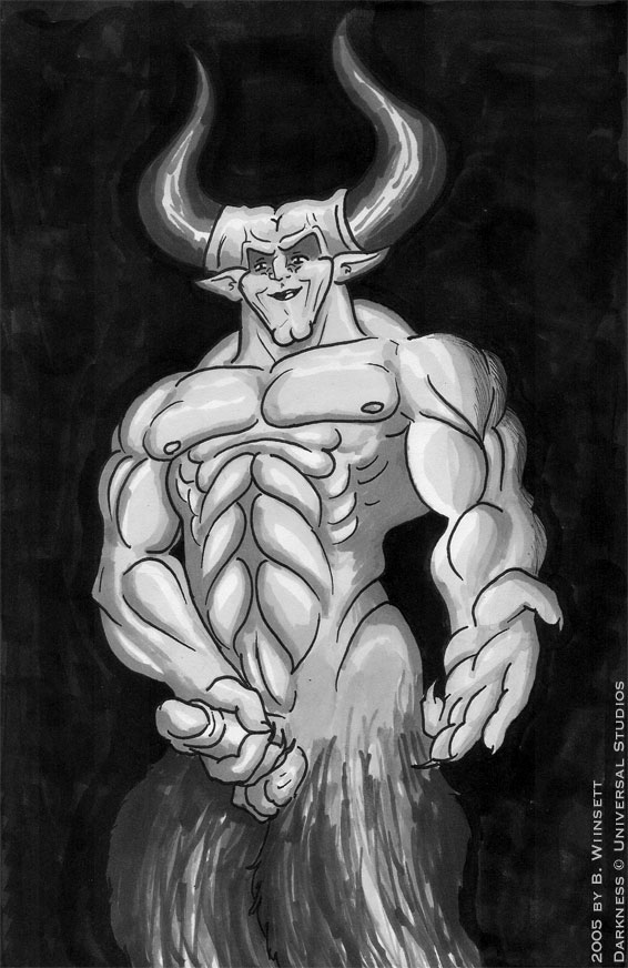 abs darkness_(legend) demon erect_penis erection horns inviting large_penis legend_(film) looking_at_viewer looking_down male male_only monochrome muscular penis penis_hold rough_sketch smile solo testicles