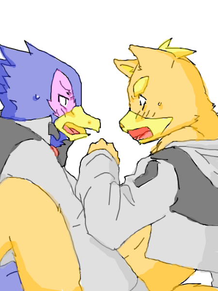 anthro color falco_lombardi fox fox_mccloud fur furry furry_only gay interspecies male male_only multiple_males pheasant side_view star_fox tagme yaoi