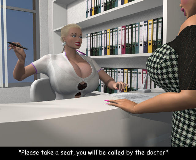 2girls 3d 3rd-art assistant big_breasts big_lips bimbofication brown_hair clinic doctor dr_bubenstein female huge_breasts kelly_(3rd-art) nurse