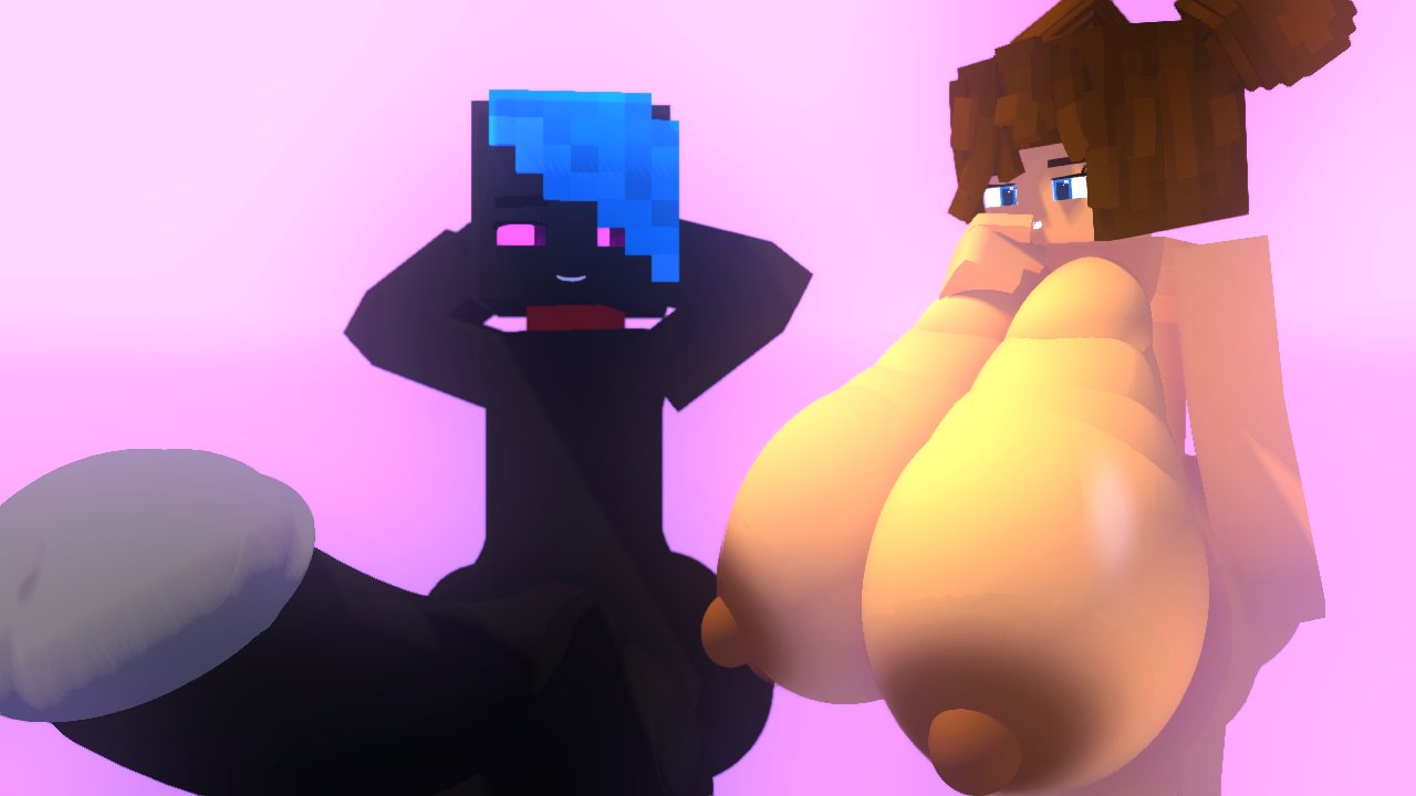 1girls 3d 3d_(artwork) black_body blue_eyes blue_hair brown_hair cubanapple dark_areola enderman hyper_breasts julia_(cubanapple) large_areolae large_breasts light-skinned_female light_skin looking_at_penis mine-imator minecraft nude nude_female nude_male