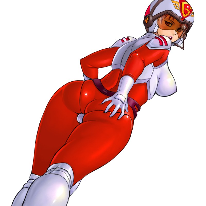 ass ass_grab bodysuit getter_robo getter_robo_go_(tv) helmet looking_at_viewer looking_back red_hair sho_tachibana short_hair zen_and_retro