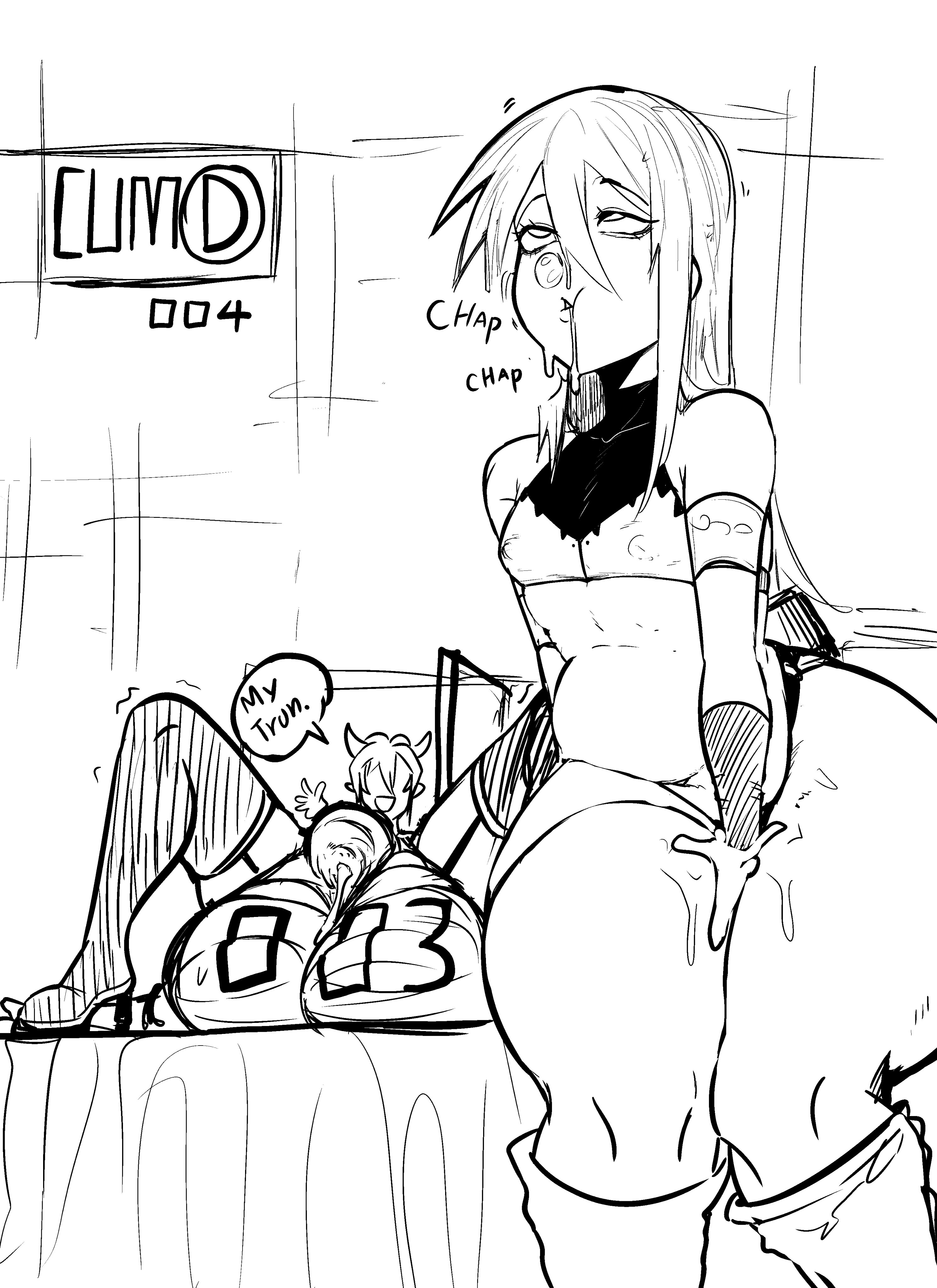2boys, balls, big balls, big belly, cum, cum drip, cum dripping down chin, femboy, feminine male, girly, green (artist), green (original), hand between legs, horns, laying down, laying on back, male, nipples, nose bubble, oc, original character, penis, sitting, thick thighs, thighhigh boots, wide hips, yaoi
