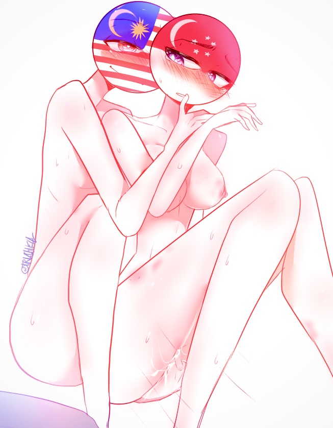 black_eyes breasts brown_eyes clitoris countryhumans countryhumans_girl female fingering fuhrerbrot lesbian_sex malaysia_(countryhumans) masturbation pussy singamalay singapore_(countryhumans) vaginal_penetration white_body yuri