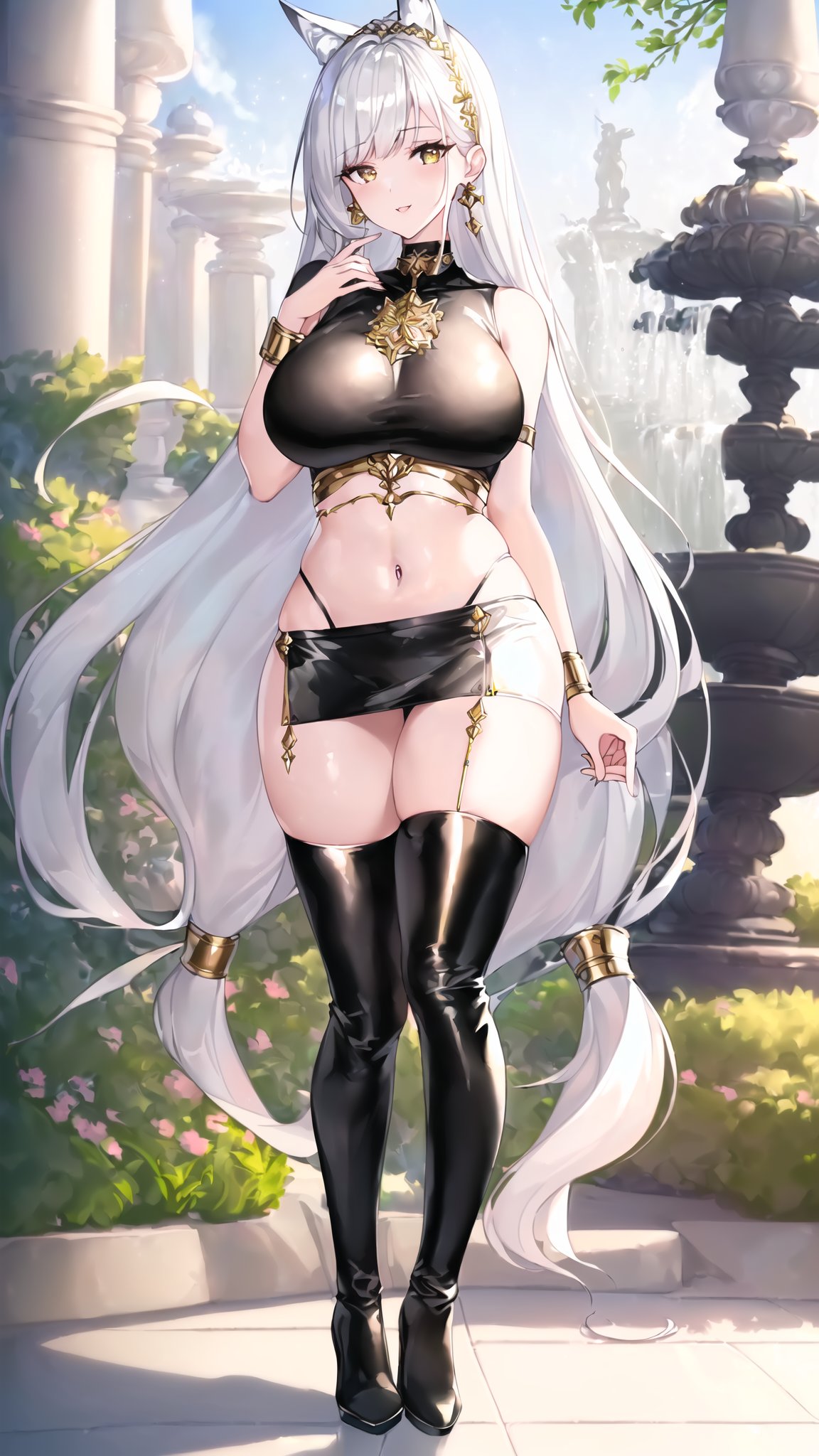 1girls, 2023, ai generated, big breasts, breasts, cat ears, cat girl, catgirl, curvy body, curvy figure, female, female focus, female only, heels, high heels, highres, latex, latex thighhighs, long hair, seductive look, shiny clothes, silver hair, stable diffusion, tight clothing, voluptuous female