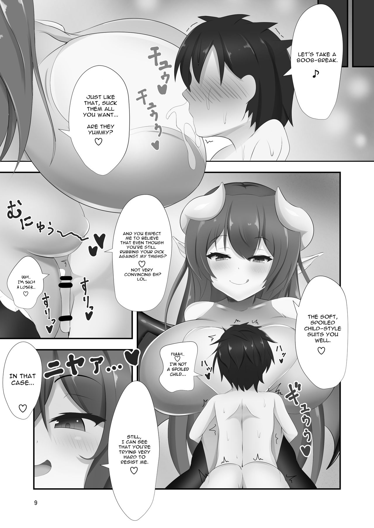 ass, breasts, comic, comic cover, cowgirl position, demon, demon girl, dress succubus, female, femdom, latex suit, long hair, male, massive ass, massive breasts, massive thighs, mommy kink, page 9, succubus, succubus horns, succubus tail, suit baby, teenage male, thighs, whitepink (artist), wide hips