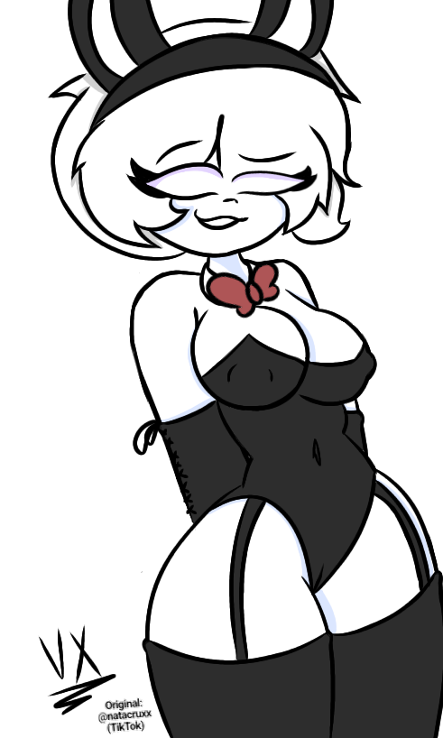 bunnysuit natacruxx nipples_visible_through_clothing oc random tiktok white_background white_body white_hair