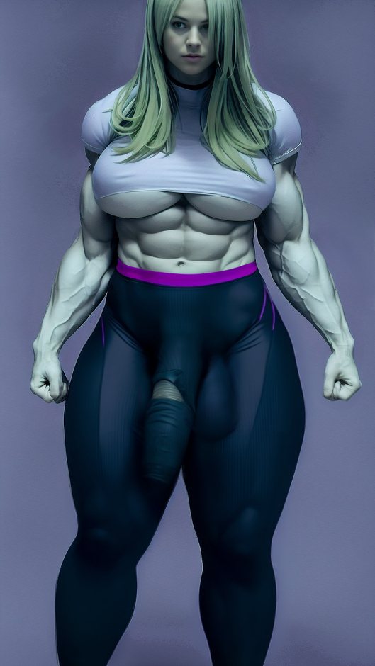 1futa, 3d, abs, ai generated, balls, big breasts, big penis, breasts, bulge, bulge through clothing, clothed, clothing, erection, erection under clothes, futa only, futanari, green hair, green skin, hdregrets, humanoid, humanoid penis, intersex, large balls, long hair, marvel, marvel comics, muscular, muscular futa, penis, she-hulk, solo, stable diffusion, standing, tight clothing, tights, underboob