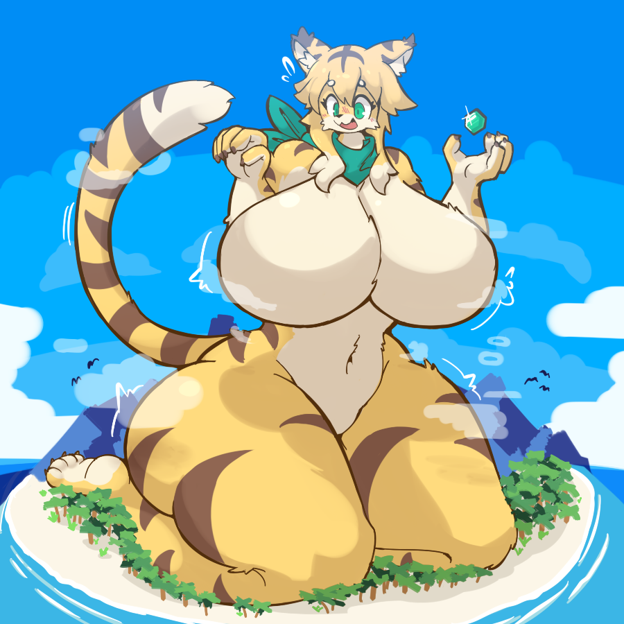 1girls baronflint furry giantess huge_ass huge_breasts leopard low_res mia_(world_flipper) tail