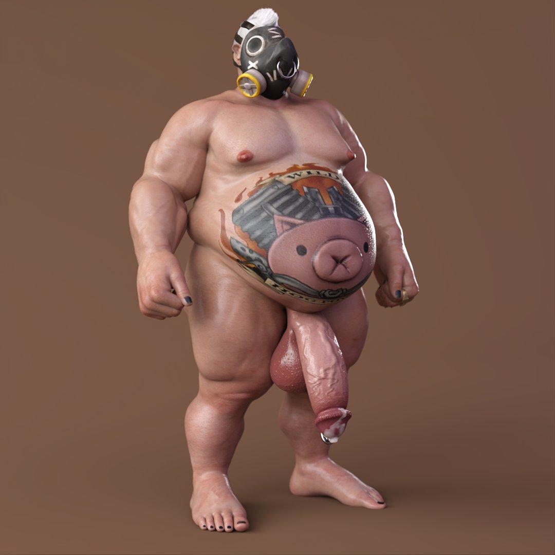 1boy, 3d, balls, big balls, big penis, cum, fat, fat male, male, male only, nsfwmaker, obese, obese male, overwatch, overweight, overweight male, penis, roadhog, solo, solo male, veiny penis