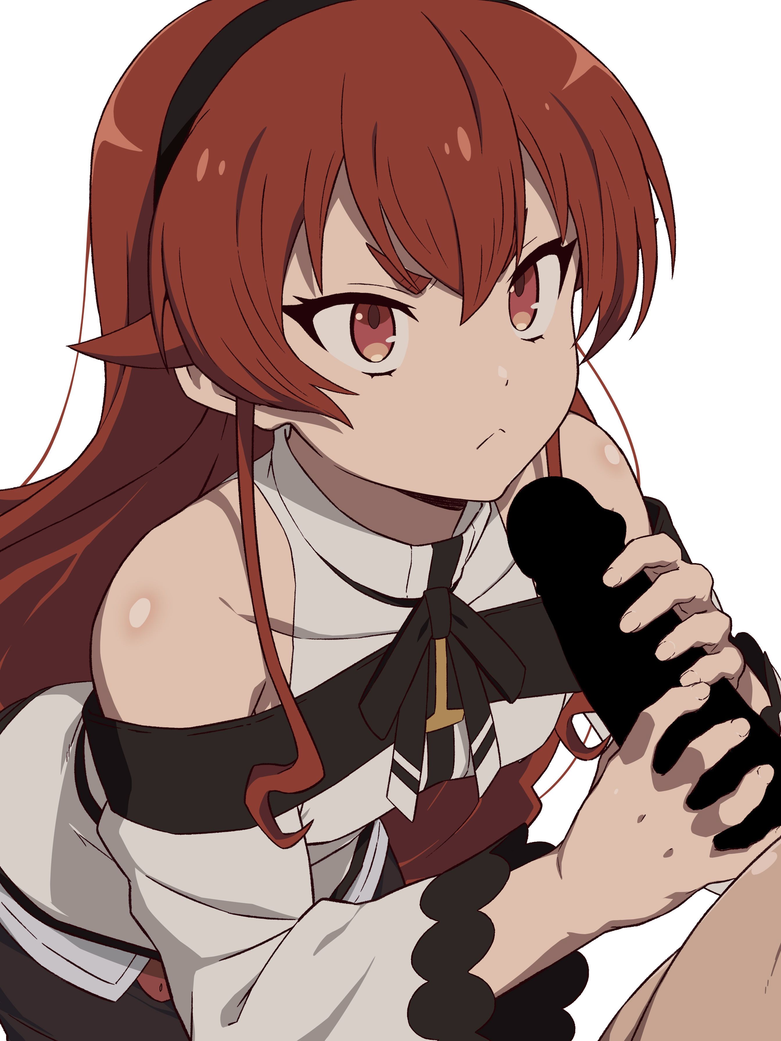 1girls, censored penis, clothed, dick, eris greyrat, female, handjob, imminent oral, male, mushoku tensei, oral, penis, petite, red hair, skinny, takahan, teenager