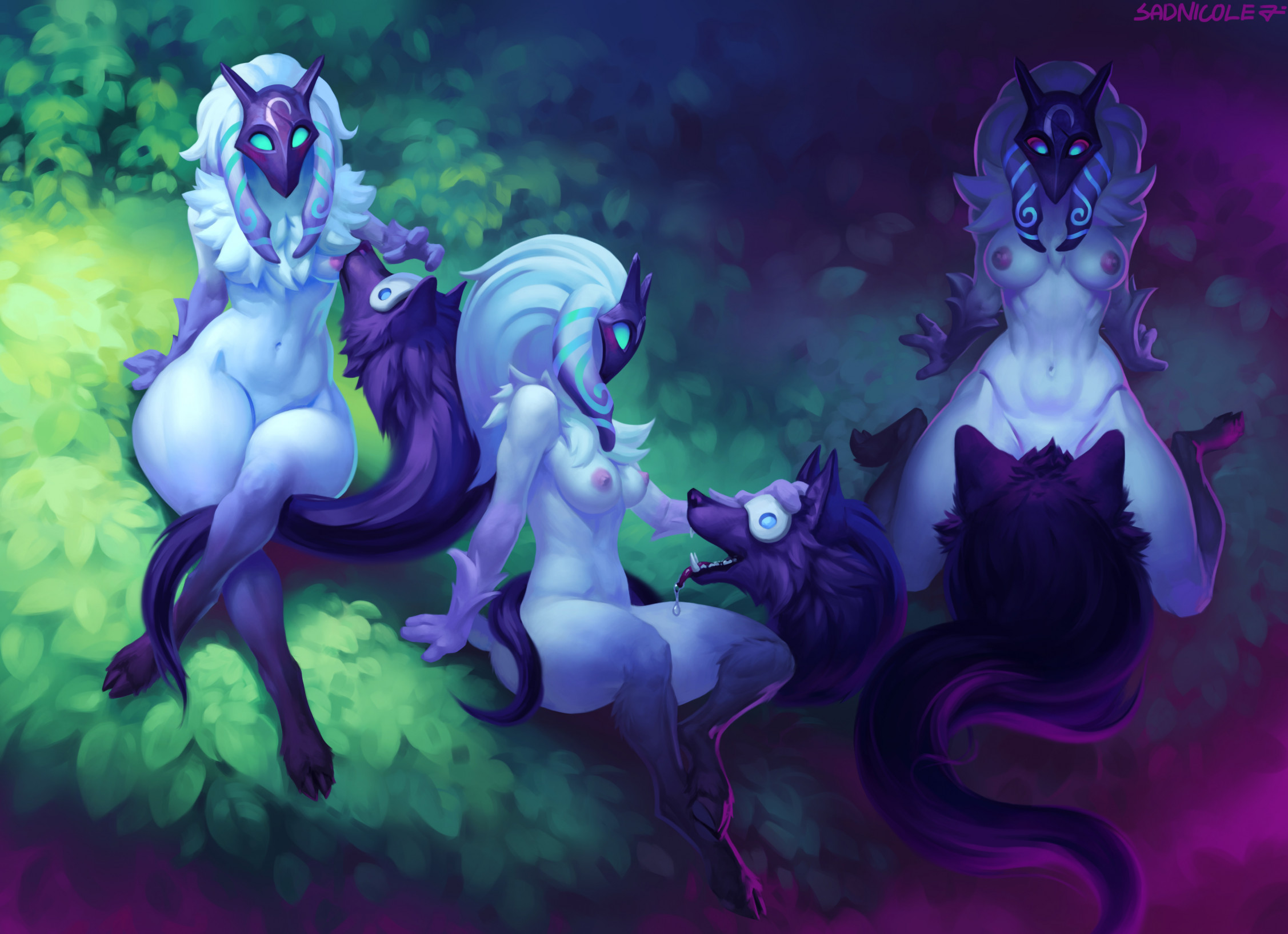 1girls, breasts, female, kindred, lamb (league of legends), league of legends, nipples, riot games, sadnicole, wolf, wolf (league of legends)