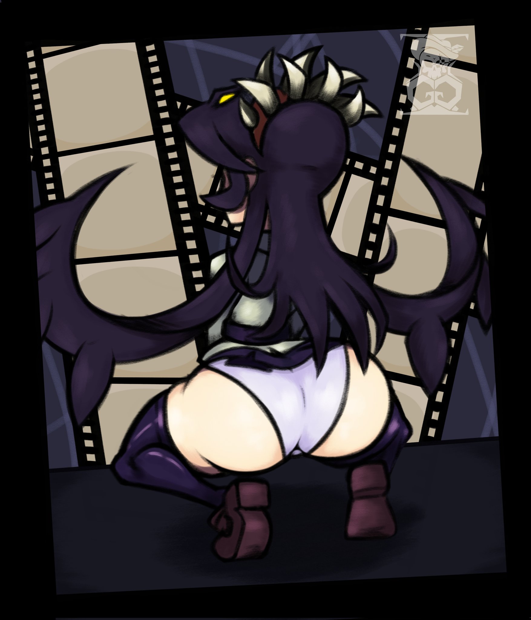 ass, big ass, female, filia (skullgirls), gotig1231, panties, samson (skullgirls), skullgirls, squatting, thick thighs, white panties