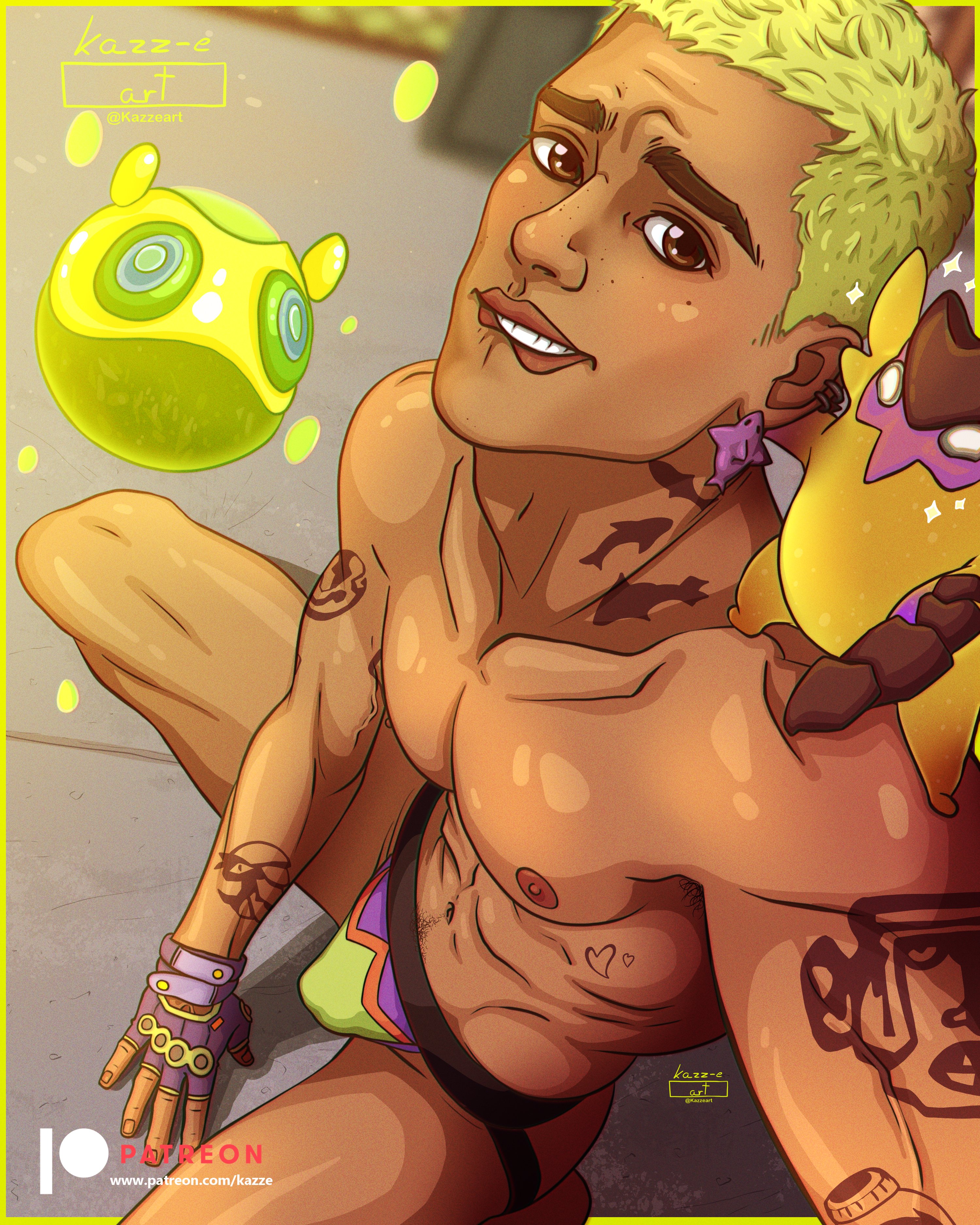 1boy, biting lip, earrings, gekko (valorant), gloves, jockstrap, looking at viewer, male, male only, muscular, muscular male, tagme, tattoo, treasure trail, twink, valorant