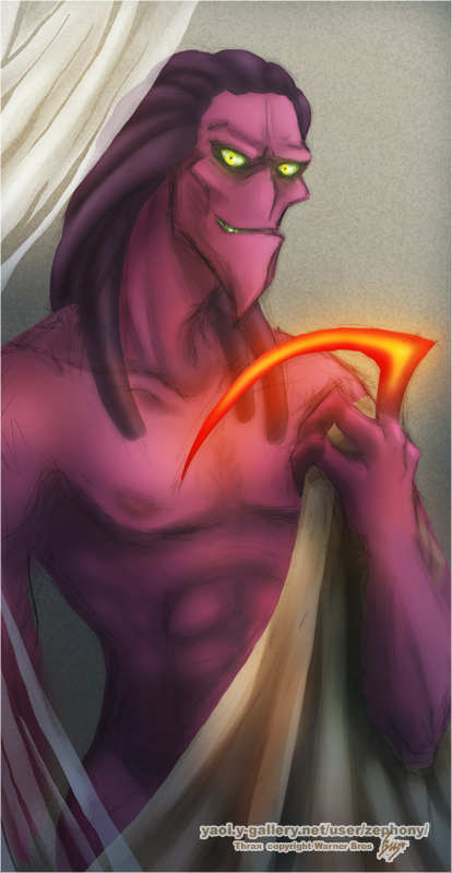 abs curtain front_view male male_only nipples nude osmosis_jones pecs pointy_chin purple_skin solo tagme thrax_(osmosis_jones) zephony