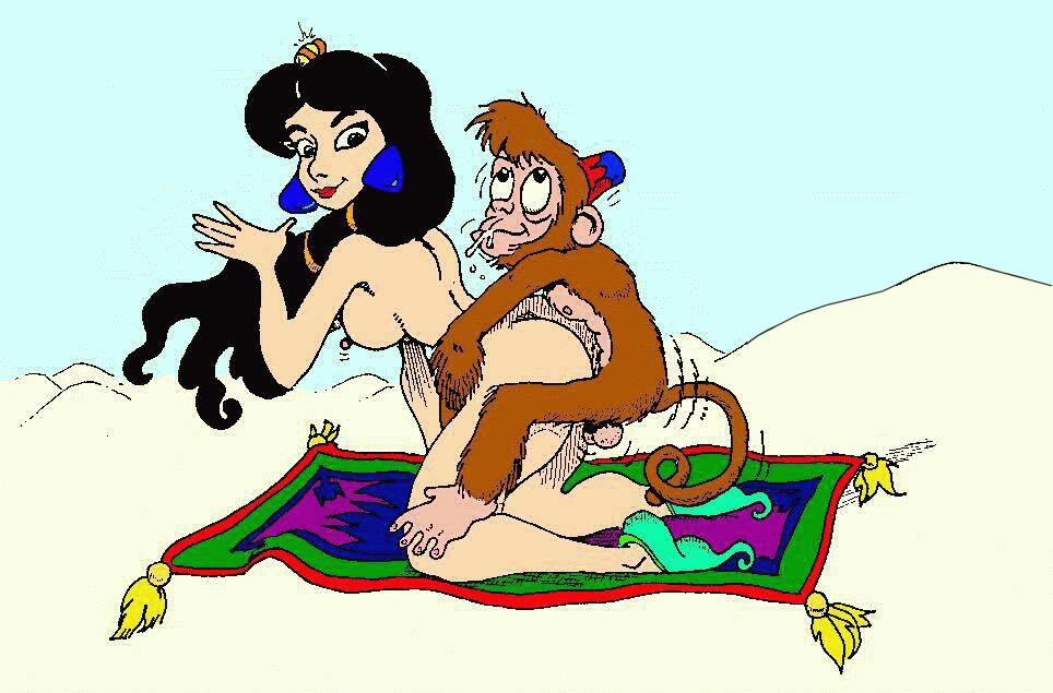 abu_(aladdin) aladdin dennis_clark disney disney_princess doggy_style erect_penis female human kneeling magic_carpet monkey nipples primate princess princess_jasmine royalty sex testicles zoophilia