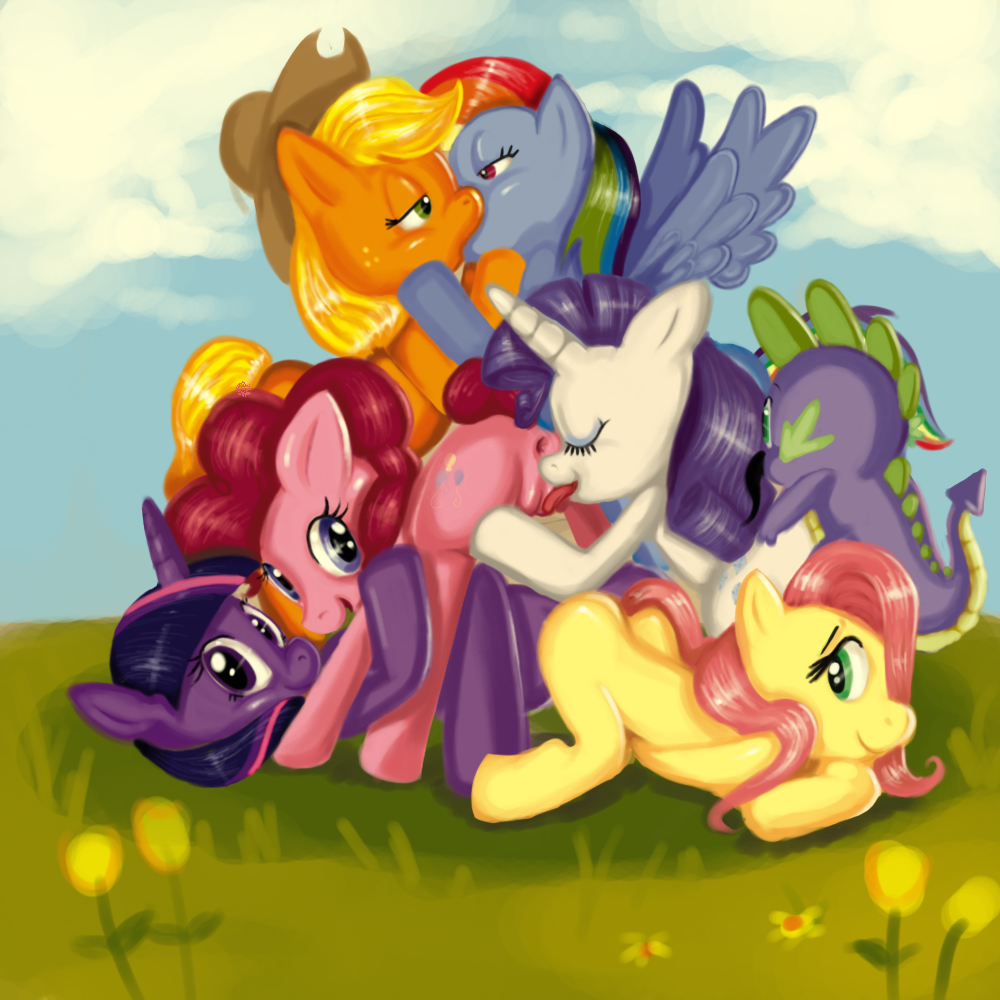 2d applejack_(mlp) blue_fur d.w. dragon earth_pony equine female feral fluttershy_(mlp) friendship_is_magic fur horn horse interspecies mane_six_(mlp) my_little_pony no_penetration pegasus pinkie_pie_(mlp) pony quadruped rainbow_dash_(mlp) rarity_(mlp) smooth_skin spike_(mlp) tail twilight_sparkle_(mlp) unicorn yuri