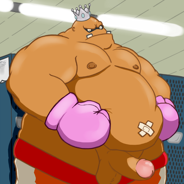 benno boxing_gloves fat fat_man human indoors king_hippo male male_only obese obese_male overweight overweight_male penis poking_out punch_out solo standing tagme tan_skin topless