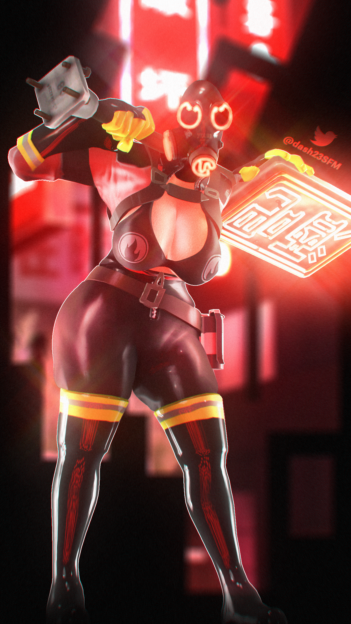 1girls, 3d, dash23, faceless female, female, female only, fempyro, gas mask, looking at viewer, pyro, sfm, solo, source filmmaker, team fortress 2