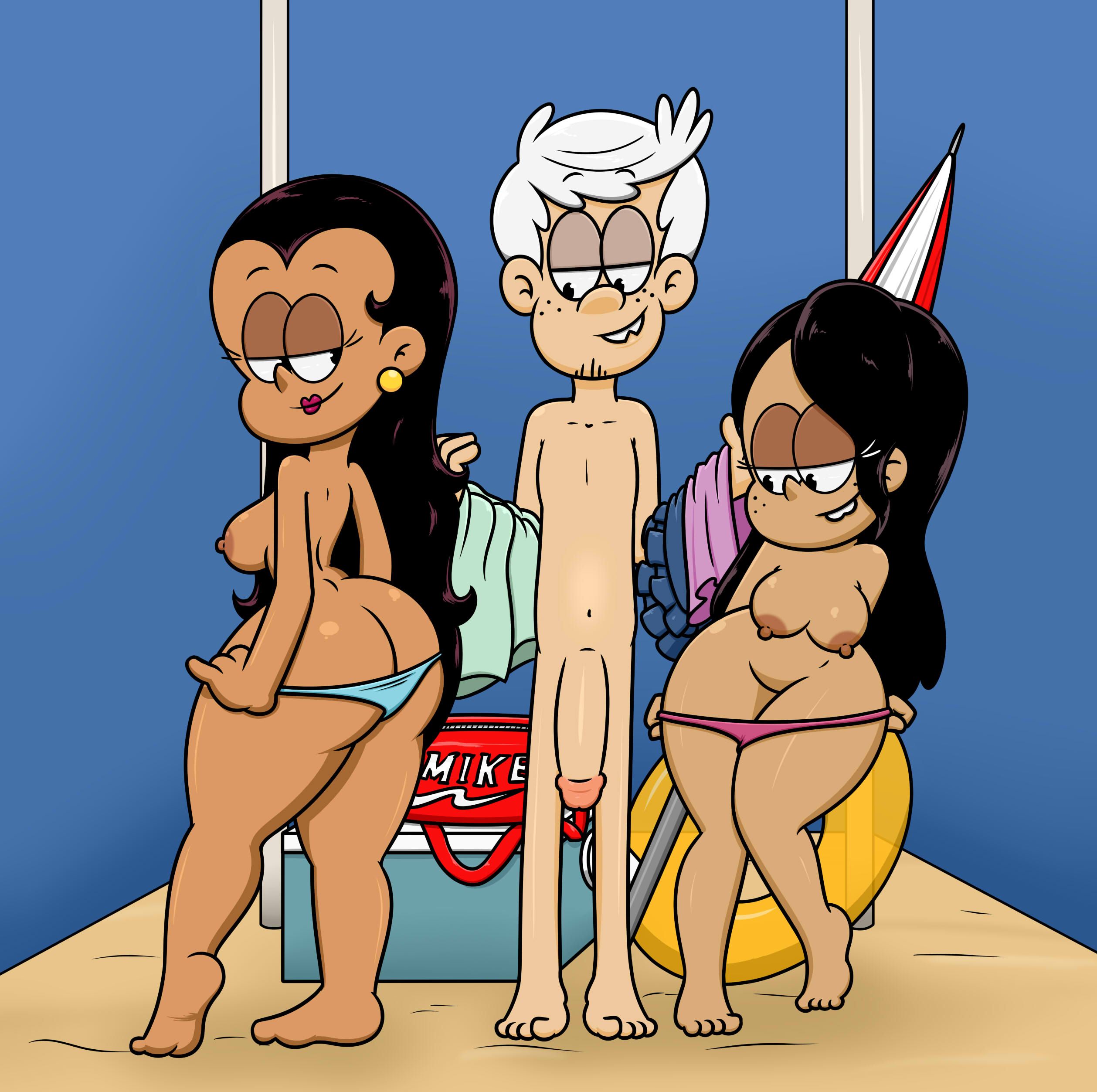 1boy, 2girls, aged up, ass, beach, big ass, big penis, black hair, breasts, carlota casagrande, completely nude, curvaceous, dark skin, dark-skinned female, female, ffm threesome, group, interracial, latina, light skin, light-skinned male, lincoln loud, male, nickelodeon, nude, nude beach, paramount pictures, penis, ronnie anne santiago, takeshi1000, the casagrandes, the loud house, thick thighs, threesome, voluptuous, white hair, wide hips