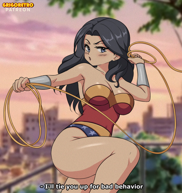 black hair, dc, dc comics, diana prince, female, grigoretro, lasso of truth, leotard, subtitled, tagme, thighs, wonder woman, wonder woman (series)