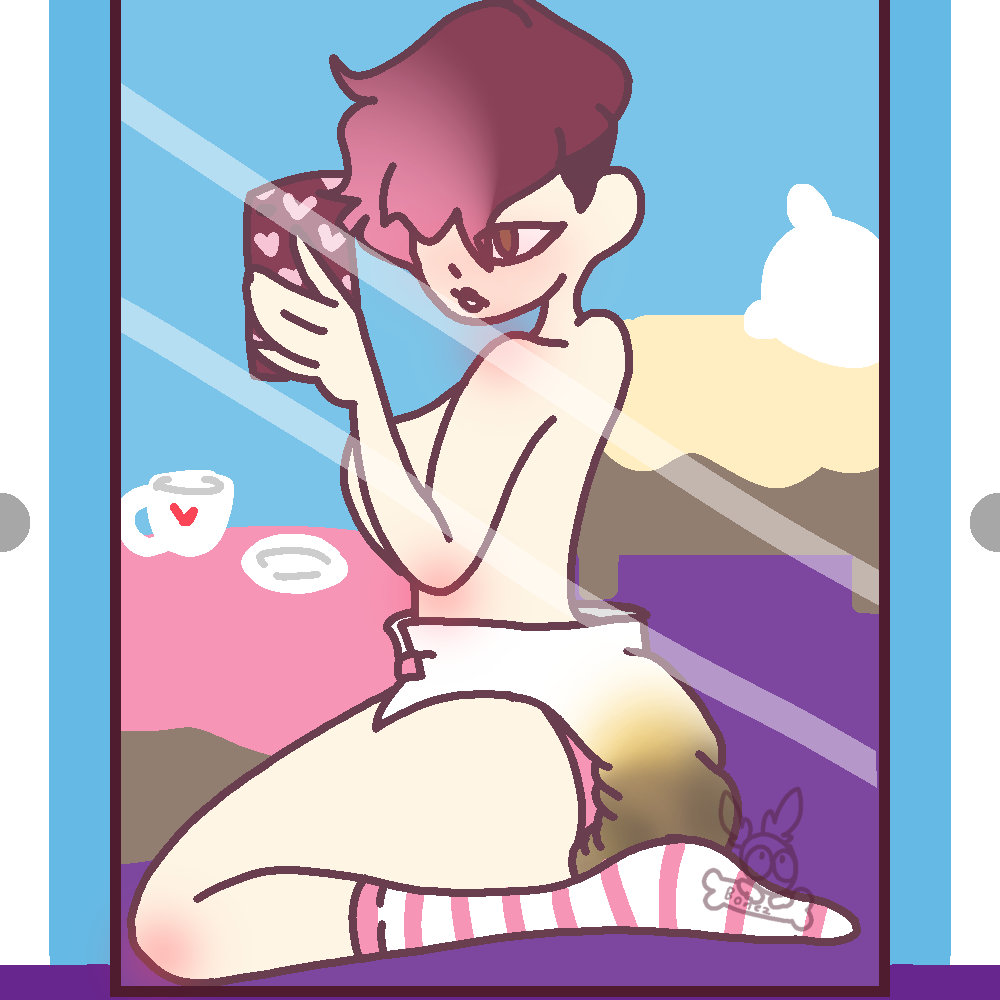 1girls beetlebonez diaper female female_only messy_diaper red_hair selfie sitting socks solo tagme