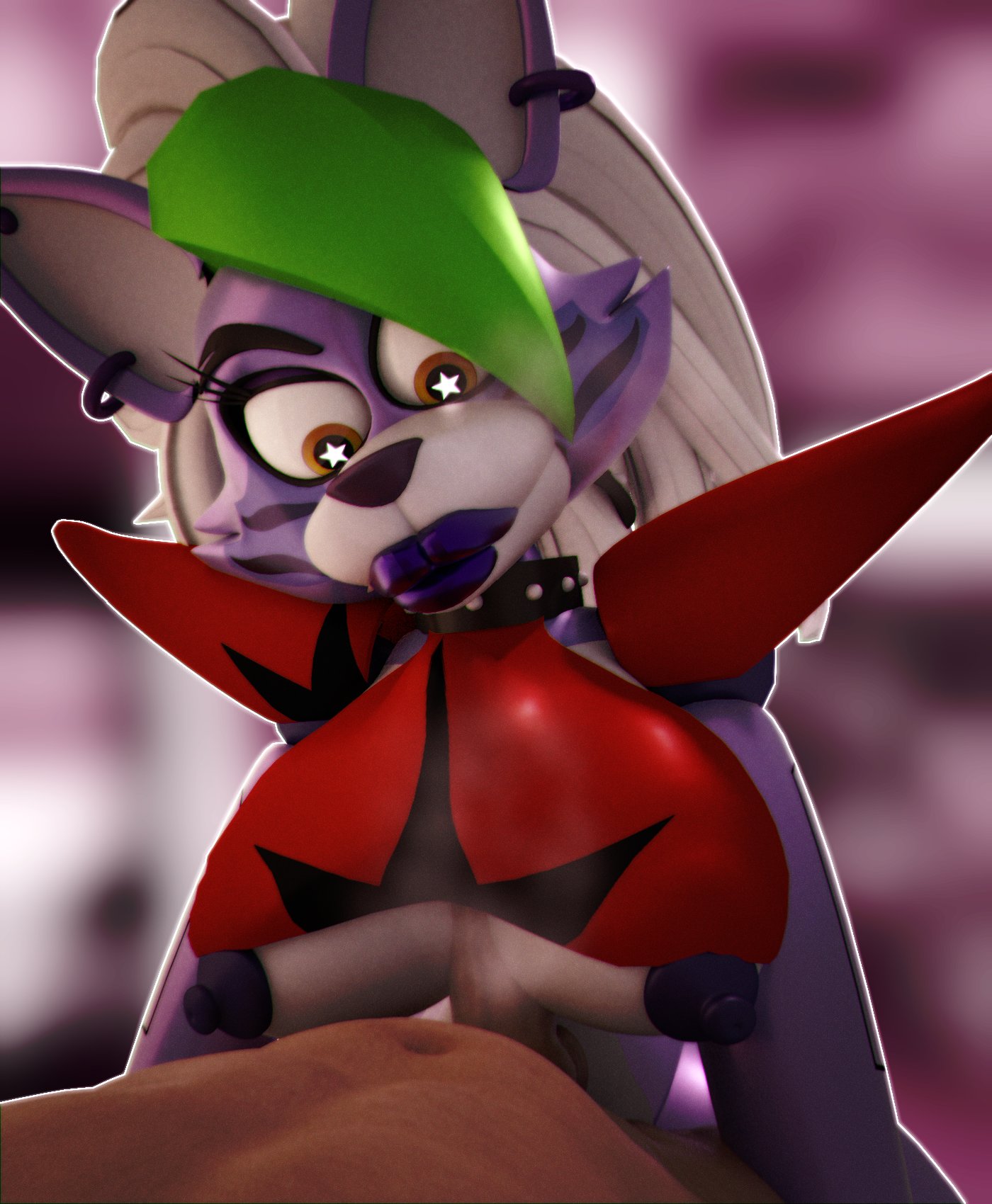 1boy, 1girls, 3d, 3d model, breasts, female, five nights at freddy's, five nights at freddy's: security breach, fnaf, male, nipples, paizuri, paizuri under clothes, purple lipstick, rckke, roxanne wolf (fnaf), roxanne wolf (thedogoftin), roxanne wolf 2.0 (thedogoftin), scottgames, star-shaped pupils, steel wool studios, straight, thedogoftin, underboob, unseen male face