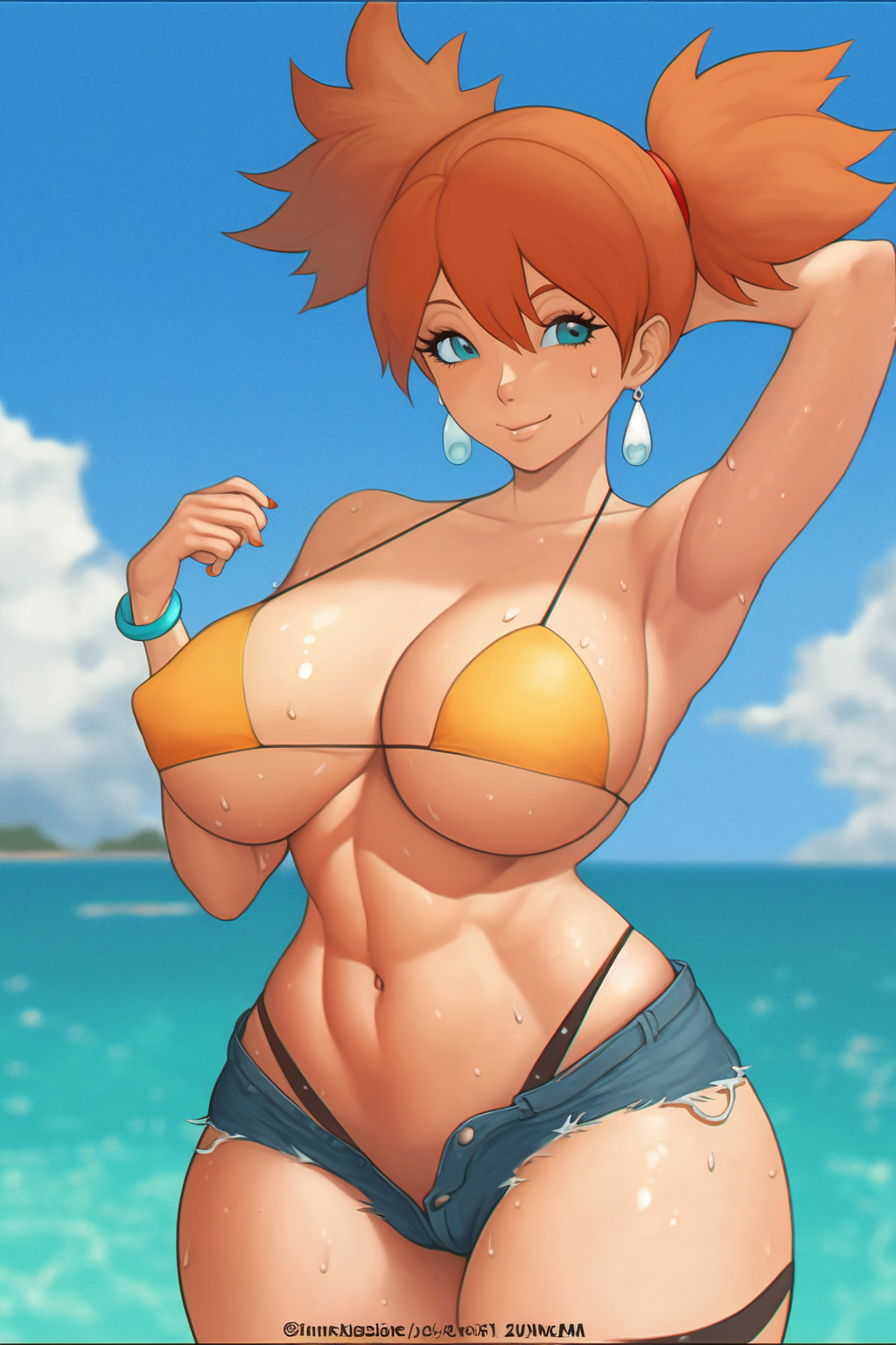 1girls, ai generated, alternate breast size, bikini, breasts, female, female only, kasumi (pokemon), pokemon, solo, stable diffusion, thick thighs