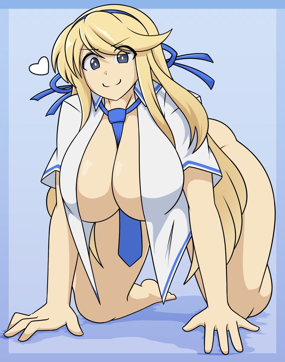 1girls, blonde hair, bottomless, breasts, digital media (artwork), dress shirt, female, female only, grey eyes, huge breasts, katsuragi (senran kagura), large breasts, long hair, looking at viewer, ribbon, senran kagura, short sleeves, smiling at viewer, solo female, takano (artist), tie between breasts, unbuttoned shirt, wide hips