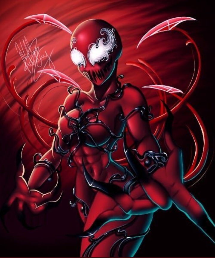 1girls artist_request breasts carnage_(marvel) cletus_kasady curvy curvy_female female female_only marvel marvel_comics red_body rule_63 she-carnage solo symbiote thighs villainess wide_hips